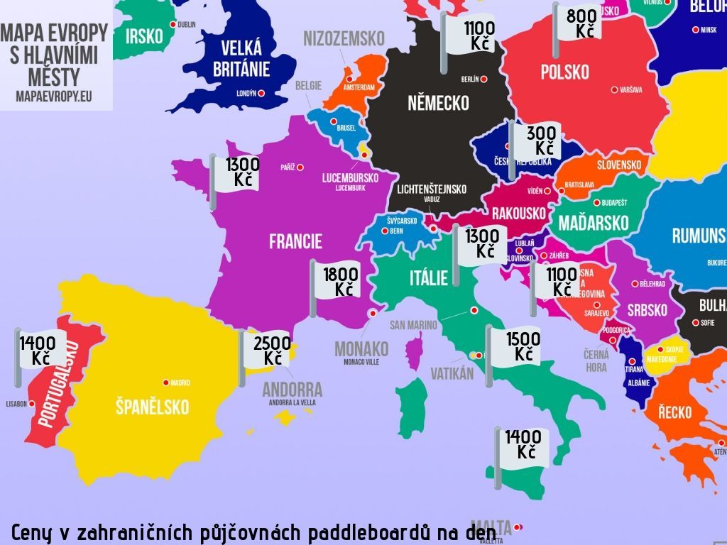 Mapa ceník zahraničních půjčoven na 1 den