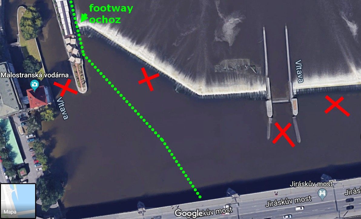 Map_footway Střelecký island in direction from Císařská louka